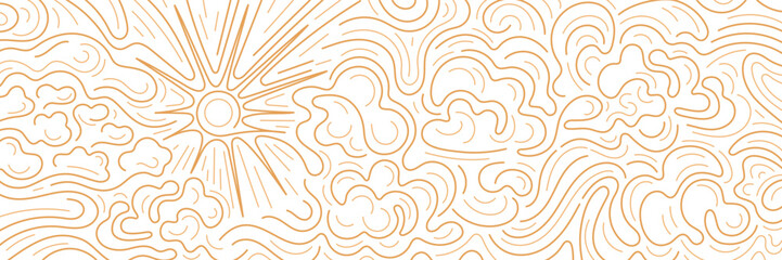 Sun, cloud, wind backdrop Line art minimal pattern
