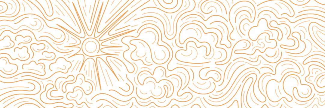 Sun, cloud, wind backdrop Line art minimal pattern