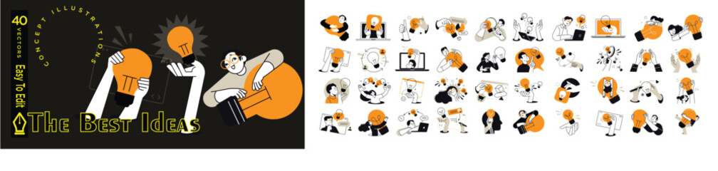 set of vectors for best ideas concept eEditable stroke and fills vector illustration