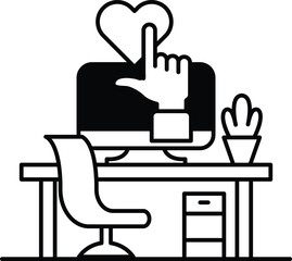 Obraz premium computer monitor with a heart on it and a hand pointing to it