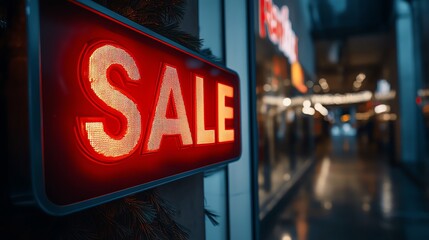 A bright red sale word banner displayed