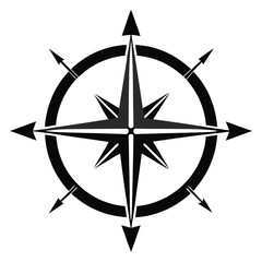 Black and White Compass Rose Isolated on White Background, Directional Symbol