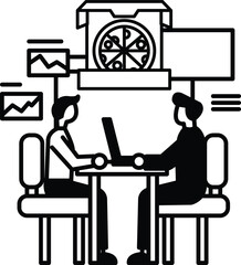 men sitting at a table with a laptop in front of them