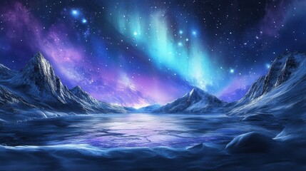 Fototapeta premium Aurora borealis over a frozen lake