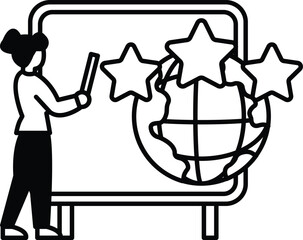 woman is drawing stars on a white board