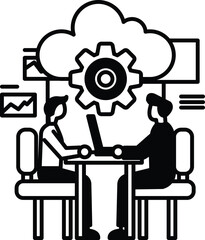 men sitting at a table with a laptop in front of them