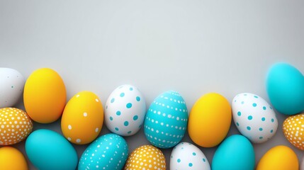 Obraz premium Polka dot Easter eggs in bright colors, Festive holiday layout with playful design, Colorful egg border for seasonal use