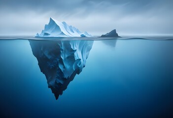 Iceberg Partially Above and Below Water in a Semi-Submerged Shot