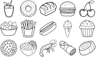 Black and White Food Icons Set