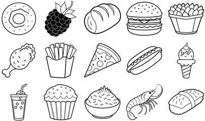 Black and White Food Icons Set