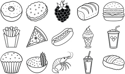 Black and White Food Icons Set