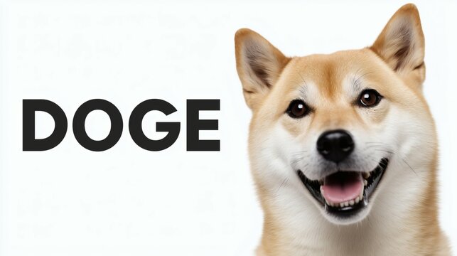 Shiba inu happy expression, DOGE meme branding, Friendly internet dog concept on white background