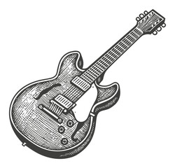 Detailed Illustration of Classic Electric Guitar in Engraving Style