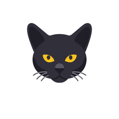 Fototapeta premium Black_Cat_Face_Cartoon_Halloween_Pet_Animal_Yellow_Eyes