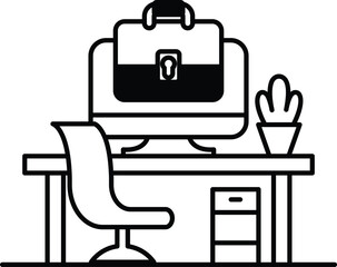 computer desk with a laptop a computer monitor a keyboard a mouse a chair