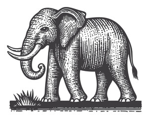 Detailed Engraved Elephant Illustration in Woodcut Style