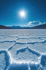 Bright Sun over Salt Flats Landscape.