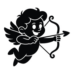 Fototapeta premium Cupid Arrow Doodle funny, Silhouette, Vector, Icon, Logo, White Background.