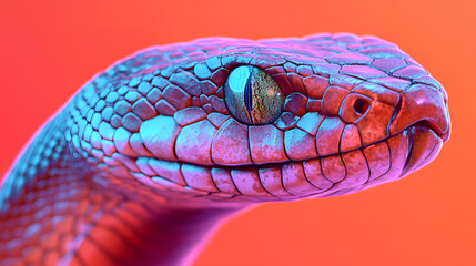 Fototapeta premium Serpentine Gaze: The close-up portrait of a snake showcases its piercing, focused gaze, highlighting intricate patterns. Capturing the creature's enigmatic allure with an alluring color palette.