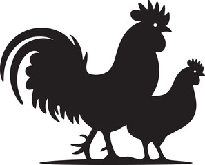 Silhouette of a Rooster and Hen