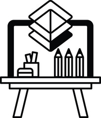 drawing board with a design and a stack of pencils