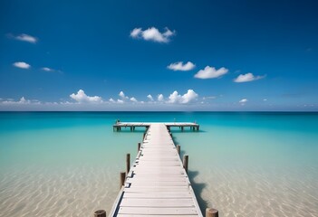 Obraz premium Wooden Pier Leading to Crystal-clear Ocean Waters on a Sunny Day