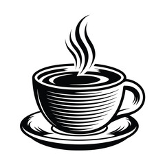 Steaming Hot Drink Black & White Cup with Saucer, Liquid, Aroma, & Freshness Style