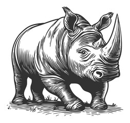 Fototapeta premium Classic Rhino Engraving Illustration in Traditional Woodcut Style