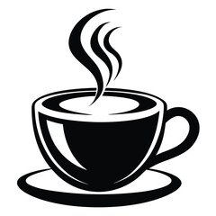 Isolated Black Coffee Cup Clipart With Steam Silhouette On White Background Simple Design