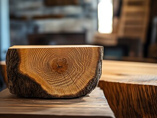 A close up of the cut end of an oak log showcasing its