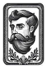 Vintage Engraving of a Handsome Man with Detailed Beard and Hair