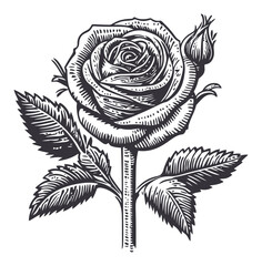 Obraz premium Vintage Engraving of a Detailed Rose Illustration in Black and White