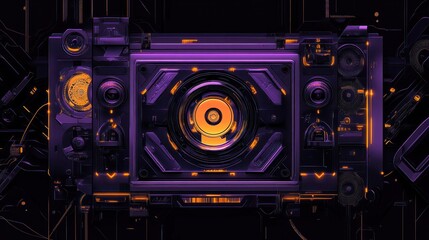 Fototapeta premium Close-up on intricate, futuristic device with glowing core, on circuit background