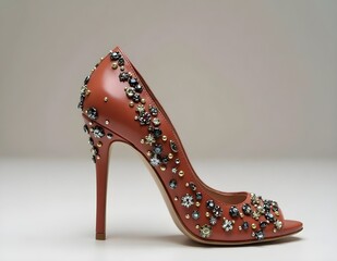 Obraz premium Side View of the high heels with The alluring high heel curve, sharp cut and glam embellishments on these high heels highlight the feminine silhouette from the side