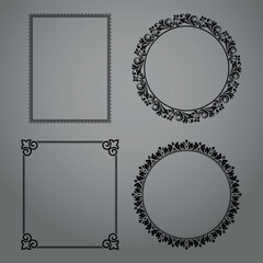 Set of decorative frames Elegant vector element for design in Eastern style, place for text. Floral black and gray borders. Lace illustration for invitations and greeting cards