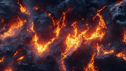 Erupting Volcano with Molten Lava Flow