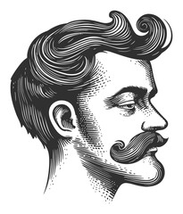 Vintage Portrait Illustration of a Man with Mustache and Stylish Hair