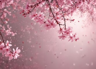 Fototapeta premium Abstract pink sakura petals gently falling against a blurred, dreamy background , texture, wallpaper, art
