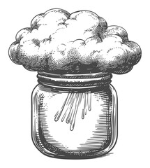 Vintage Engraving of Cloud in Jar Illustration Artwork