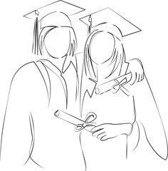 One continuous line art drawing flat illustration diploma, education, student, university, graduate. Isolated image hand draw outline on white background, not AI