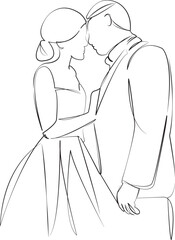 One continuous line art drawing flat illustration jew, celebration, bride, rabbi, wedding, jewish. Isolated image hand draw outline on white background, not AI