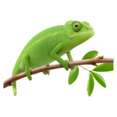 Fototapeta premium Green Tree Frog Sitting on Branch Surrounded by Leaves in Nature, isolated on transparent background.