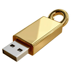 Elegant Gold USB Drive for Data Storage and Digital Transfer Needs, isolated on transparent background.