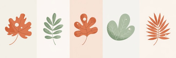 Naklejka premium Abstract foliage illustrations in muted colors