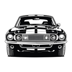 Muscle Car Front Vector - 60s Style Black & White Art