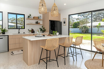 Fototapeta premium Modern kitchen island dining area interior design