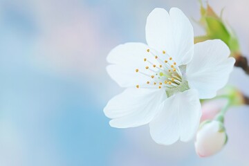Delicate white sakura flowers isolated on soft backdrop for nature-inspired themes and botanical design lovers