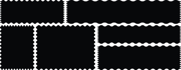 Zigzag smooth edges. Postage stamps collection with zigzag edges. Vintage postage in different zigzag edges