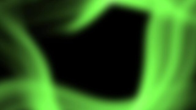 Bright Green Smoky Wave Animation Background. Soft flowing luminous forms twist organically on dark backdrop. Energetic nature abstract effect video.