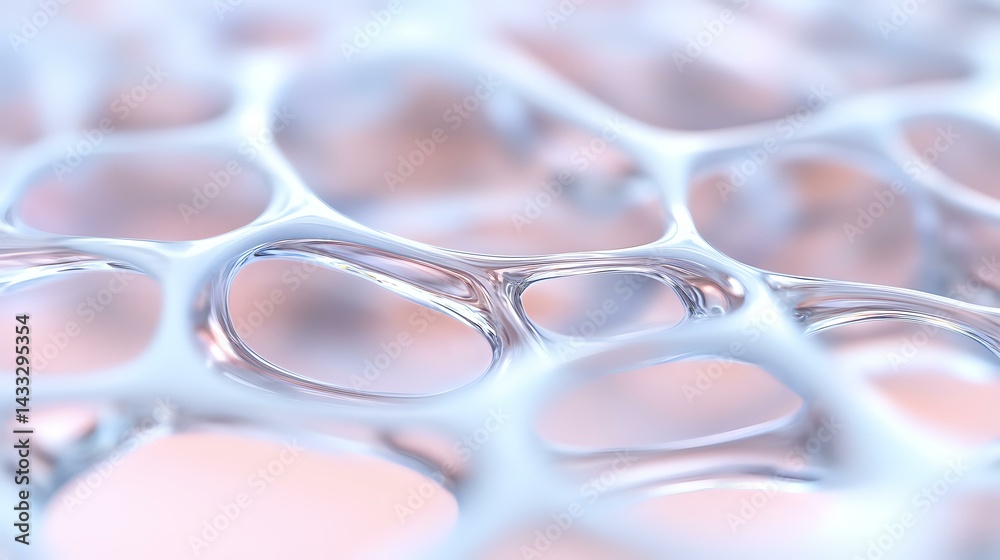 Poster macro view of transparent bubbles or water drops creating abstract geometric pattern with soft pink 